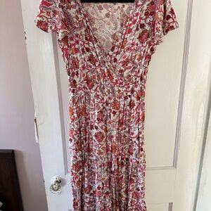 Knox Rose Pink and Orange Floral Wrap Maxi Dress